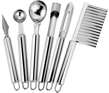 6 Pezzi Carving Set di Utensili e Scavini per Frutta Limone Grattugia di Frutta,Coltello Trinciante,Mela o Pera Core Remover Utensili da Cucina Set