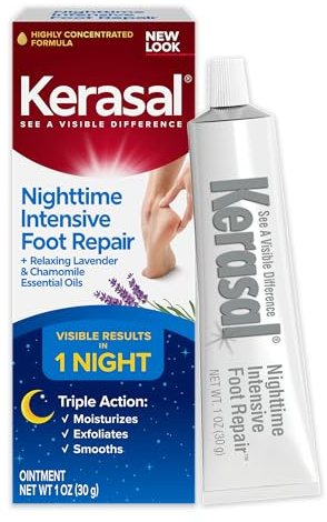 Kerasal Nighttime Intensive Foot Repair, Skin Healing Ointment for Cracked Heels and Dry Feet, 1 oz (Packaging May Vary)