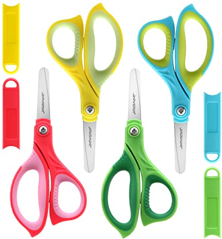 JARVISTAR Forbici per Bambini Forbici da Scuola : Confezione da 4 Forbici di Sicurezza Lame Arrotondate con Copertura Protettiva Forbici Artigianali Forbici di Carta 13 cm (Verde/Blu/Giallo/Rosso)