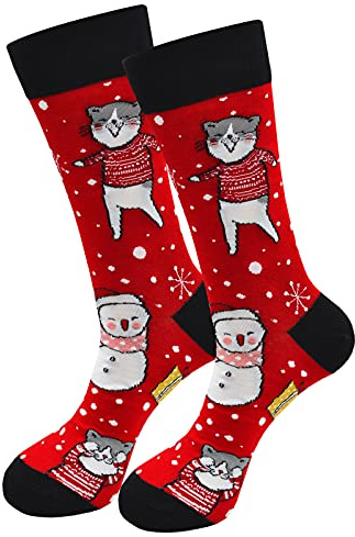 ZAKASA Chaussette Noel Homme Fantaisie: Rigolotes Idée Cadeau Chaussette de Noël en Coton Drôle Chaussettes d'hiver Chaudes Imprimé humour Père Noël Motif EU 39-46 Noël-1 Paire