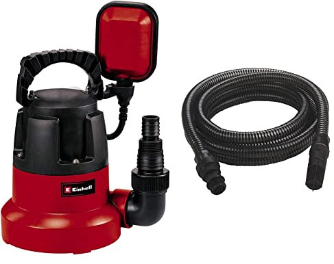 Einhell GC-DP 3580 LL Clean Water Pump | 350W Submersible Pump, Inflatables and Swimming Pools Down to 1mm & Accessory Kit Black Suction Hose 7 Meters with PVC end Fittings - max. : 35°