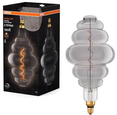 Osram Lamps 1906 LED-Lampe mit Smoke-Tönung, 4,8W, 100lm, Bienenstock-Form mit 200mm Durchmesser&E27-Sockel, warmweiße Lichtfarbe, dimmbares Filament, bis zu 15 Stunden Lebensdauer, 4058075761056