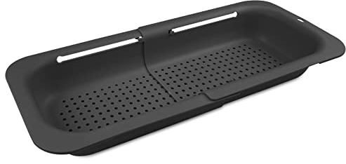 Fousenuk Passoire à Poser Sur l'Évier (36-49cm), Extensible Panier de Vidange de Cuisine, Passoire Retractable en Plastique pour Égoutter les Pâtes Cuites, Laver les Légumes et les Fruits (Noir)