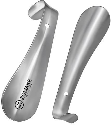 ZOMAKE Schuhlöffel Klein,Kleiner Schuhanzieher Metall,Mini Edelstahl Reise Schulöffel Kurz 15cm Mit Aufhänger(2er Silber)