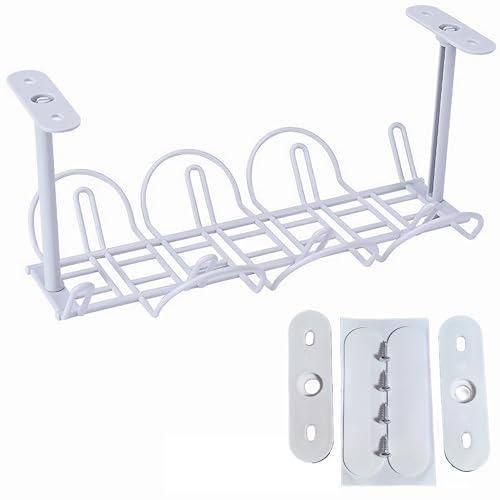 Syiyunran Gestione dei Cavi Canalina Rack Portacavi -1 pezzo bianco Sotto la Dcrivania Vassoio per Passerella in Filo Metallico di e Ciabatte Adatto per Essere Riposto Sulla Scrivania/Cucina.