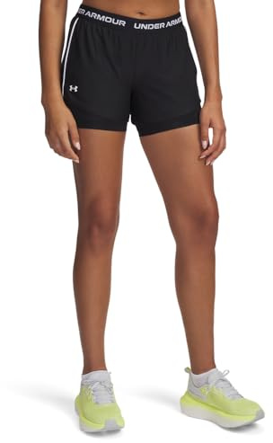 Under Armour Damen Tech Play Up 2in1 Shorts, Schwarz/Schwarz/Weiß, L EU