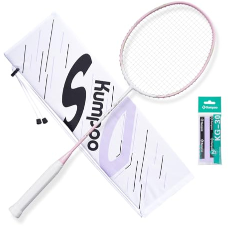 KUMPOO DS-201 Raquette de badminton professionnelle 4U en fibre de carbone avec poignée et housse, raquette de badminton Pro légère pour adultes, jeux de plein air, gym, rose