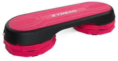 TREXO Step aeróbic 107 x 42 cm para entrenamiento cardiovascular y fitness, altura regulable 10-15-20 cm, duradero de polipropileno y TPR aeróbic Step de alta calidad hasta 250 kg, color rosa