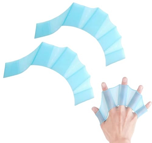 WUSJCOF 1 Pair of Highly Elastic Swimming Gloves Swimming Webbed Gloves for Fingers Silica Gel Webbed Gloves Swimming Paddles Hand Paddle for Adults and Children (M) (Blue)