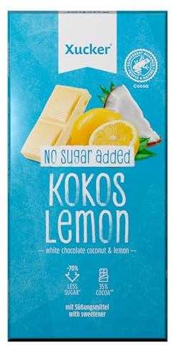 Xucker Weiße Schokolade Kokos & Lemon - Leckere Weiße Schokolade mit Kokos und Zitronen Öl und Xylit Zuckerersatz I 35% Kakaoanteil (80g)