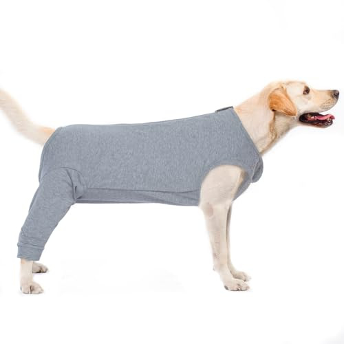 PUMYPOREITY Hundebody, Op Body Kastration Hündin Hunde Body Operation Rüde Op Body mit Beinen Liegeschwielen Hund Leckschutz Hinterbeine Kniebandage Verband Bein(Grau, L)