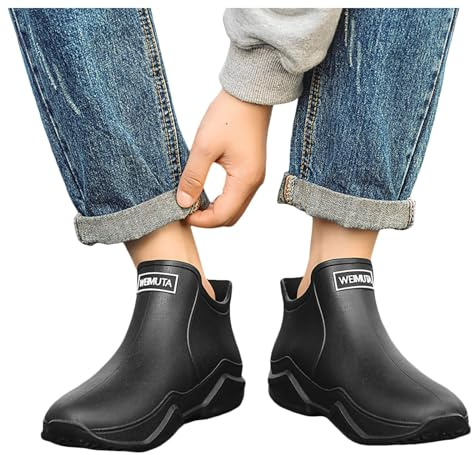 Botas de goma para mujer, monocolor, botas de lluvia, unisex, para adultos, antideslizantes, impermeables, para equitación, exteriores, cortas, A11 negro., 39 EU