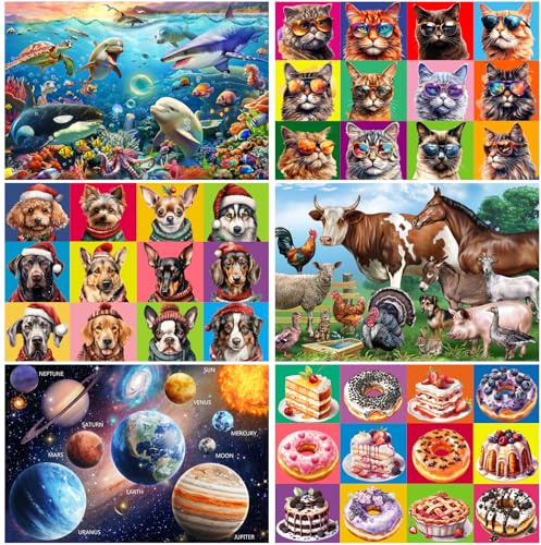 Biorgur Puzzles for Kids Ages 4-6 and 6-8,3 Pack 100 Pieces Double Sided Jigsaw Puzzles for Kids Ages 8-10 Year Old (6-in-1),Learning Educational Puzzles Toys for Boys and Girls,17” x 11.5”
