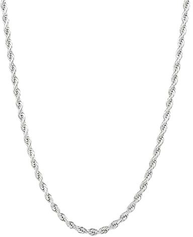 CLASICOMIS Silver Stainless Steel Rope Chain for Men, 3mm/4mm Mens Rope Twist Chain Necklace, 18-26 Inches (Silver-3MM, 20 In)