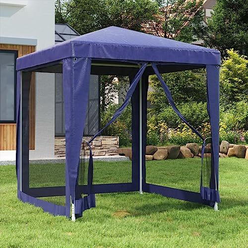 Nqyjm Trädgårdspaviljong utomhus festtält med 4 sidoväggar i blått nät 2 x 2 m HDPE lusthus lusthus mottagningstält för bröllop, camping, kommersiella evenemang
