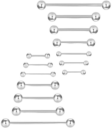 TOZBLEU 16 pcs Barra de Piercing Recta Titanio Quirúrgico para Lengua y Pezón Joyería Corporal Antialérgica Perforación Cuerpo Piercings Barra de Titanio plata