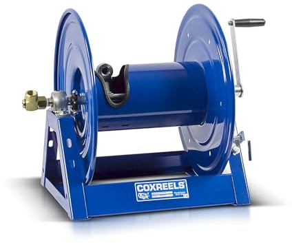 Coxreels 1125-6-100 Hand Crank Steel Hose Reel, 1125 Series – 1 x 100', 3,000 PSI - Heavy Duty All Welded Steel A Frame – Adjustable Tension Break – Made in The USA, Blue
