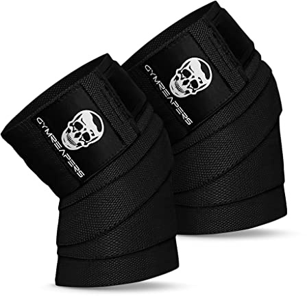 Gymreapers Knee Wraps (Pair) With Strap for Squats, Weightlifting, Powerlifting, Leg Press, and Cross Training - Flexible 72 Knee Wraps for Squatting - For Men & Women - 1 Year Warranty (Black)