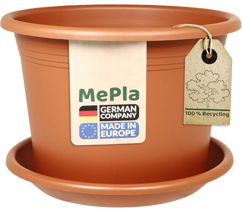 MePla set 2-TLG. av blomkruka blomkruka cilindro rund diameter 45 cm och underlägg rund ø44 cm, terrakotta, vädertålig av UV-beständig plast
