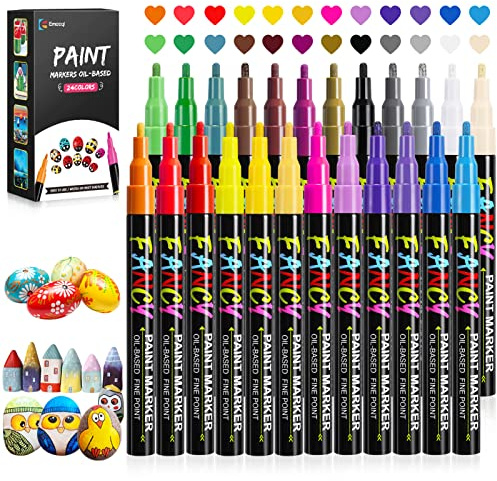 Emooqi - Pennarello per pittura acrilica, impermeabile, permanente, 24 colori, penne acriliche a base di olio ad asciugatura rapida, per pietra, ceramica, metallo, legno, uovo di Pasqua