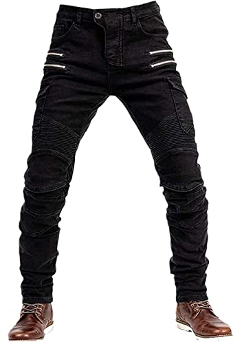 oFzimTo Pantaloni Moto Uomo con Protezioni, Jeans Moto Uomo Elasticizzati con Copertura Protettiva di Seconda Generazione, Marchio CE (EN1621-1:2037)