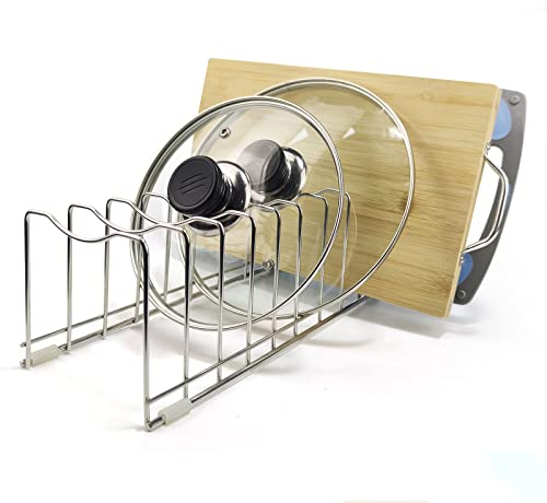 Forlivese 9 Slots Deckelhalter Küche,Rostfreie Stähle Topfdeckelhalter, Großvolumiger Topfdeckel Organizer Küche Schublade,Deckelhalter Schublade mit 4 Silikonfußabdeckungen (1 Pack)