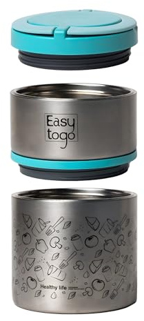Easy Togo 2-Tier Stainless Steel Lunch Box – 32oz Insulated Stackable Food Container – Portable Thermal Bento Box for Adults, Men & Women – Blue