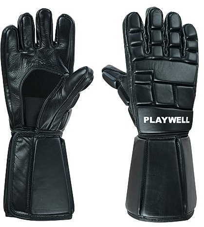 Playwell Martial Arts Full contact Leather Ultimate Stick Sparring Escrima/Kali Gloves - With, Forearm Protection