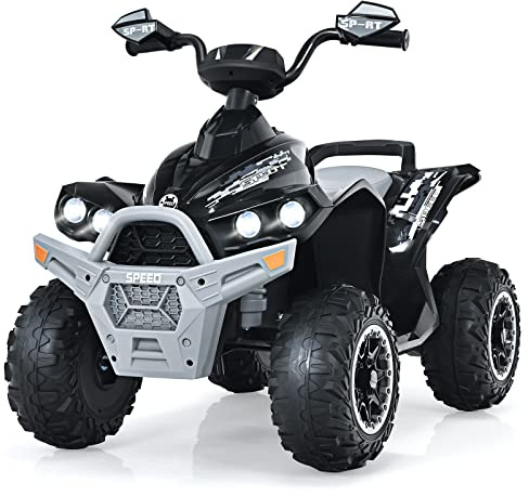 GYMAX Quad Elettrico per Bambini da 12 V, Veicolo per Bambini con Fari a LED, Musica e Clacson, 4 Ruote Antiscivolo e Avviamento Lento, per Bambini 3-8 anni, Capacità di Carico fino a 35 kg (Nero)