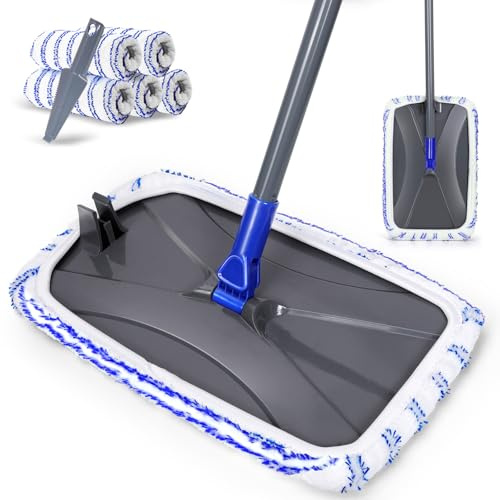Masthome Mikrofibermopp, extra breda platta moppar för rengöring av golv, våt torr golvmopp med 5 tvättbara och återanvändbara kuddar, dammmoppar för laminatplattor, trägolv, badrum, köksväggar