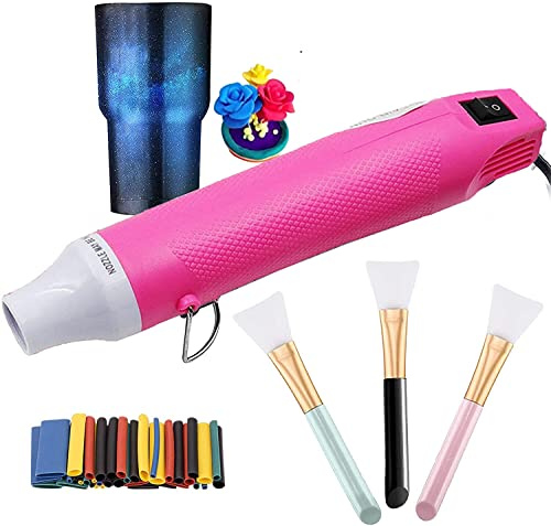Deuvuo Minivärmepistol, professionell varmluftspistol för hantverk, harts, infällbar förpackning, färgtorkning, 300 W bärbar varmluftsvärmepistol (rosa)
