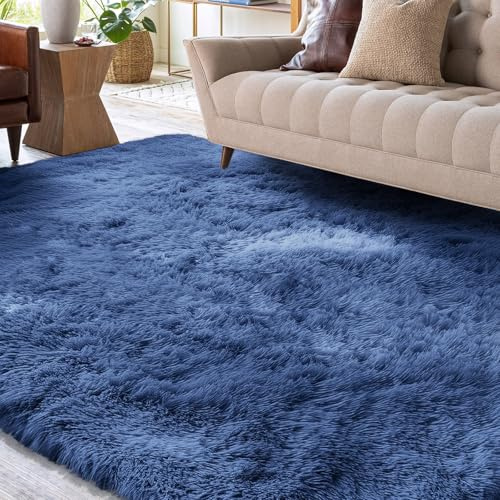 XSIVOD Tappeto Salotto 120x160 Tappeto Camera da Letto Moderno e Morbido per Soggiorno a Pelo Alte Lavabile Fluffy Uni Effetto Pelliccia Senza Tempo Elegante Antiscivolo Facile da Pulire, Blu cobalto