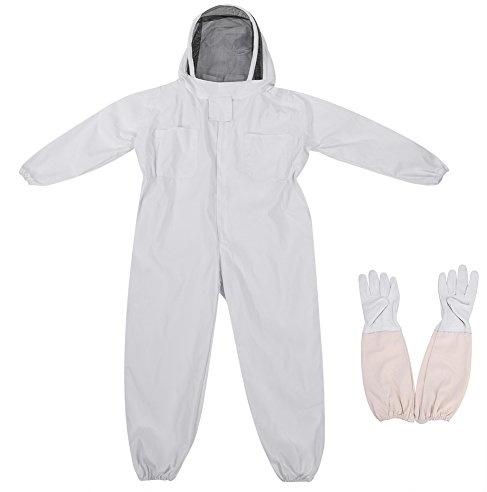 Saluaqui Bekväm Bomulls Biodling med Handskar - Professionell Biodlare Skyddsutrustning Jumpsuit med Hatt, Elastiska Midjehandleder och Vrister, Stora (L)