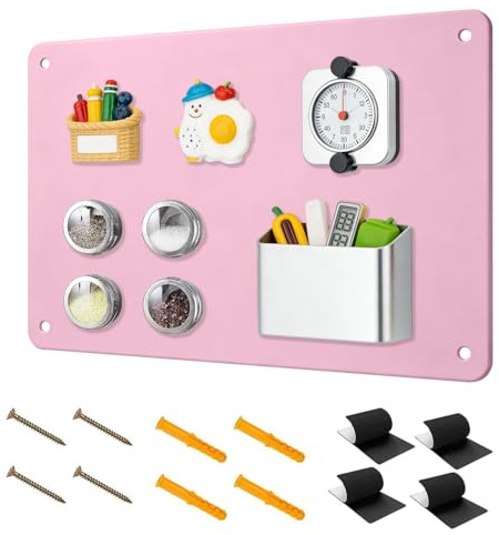 Magnettavla magnetisk tavla av metall, 43 x 30 cm magnetisk tavla för vägg, magnetisk vägg för att fästa foton, anteckningar och resemagnet, magnetisk anslagstavla för kontor, kök, kylskåp (rosa – 1