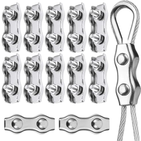 Drahtseilklemmen 6mm,M6 Seilklemme Edelstahl,12 Stück Duplex Klemme,Drahtseilklemme 6mm Stahldrahtseil Kabelklemme für Wäscheleine Markise Fixiert Klemmstopper Drahtseil Befestigung