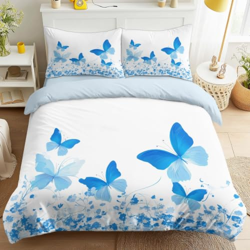 Set di biancheria da letto 4 pezzi con lenzuolo federa per bambini, colore non confermato copripiumino moderno foglie 260 x 240 cm, Minimalista farfalla biancheria da letto in microfibra con cerniera