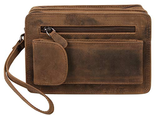 BAGAN Handgelenktasche Echt Leder Herren | Vintage Clutch mit Smartphone-Fach | kompakte Abendtasche | Mini-Tasche mit Handschlaufe | 020347