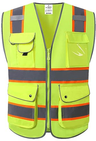 Xiake Sicherheitsweste Klasse 2, reflektierend, Reißverschluss vorne, ANSI/ISEA-Standards