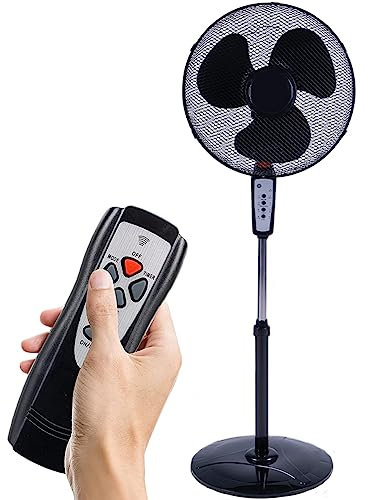 BAKAJI Ventilatore a Colonna Piantana Potenza 50W Diametro Pale 40cm 3 Velocità Selezionabili Funzione Timer Altezza regolabile Oscillazione Orizzontale e Telecomando x Controllo a Distanza (Nero)
