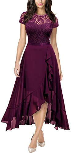 MIUSOL Women's Elegant Floral Lace Ruffle Evening Formal Wedding Guest Party Maxi Dress
