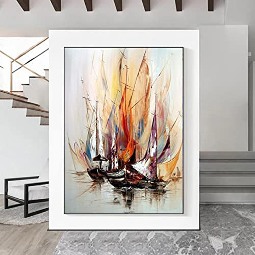 GEMMII Abstraite Bateau À Voile Peinture À L'huile Sur Toile Mur Art Moderne Paysage Marin Voilier Affiche Imprime Pour Salon Décor Mural 60x85cm Sans Cadre