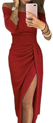 Sexy Nuevo Tubo Top Manga Larga Bolsa De Costura Brillante Cadera Larga Vestido De Noche Chaleco De Primavera Femenina-Rojo-SG