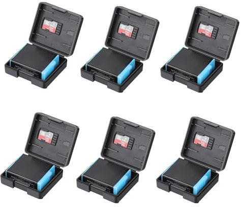 Hsupez 6 scatole portaoggetti in plastica, compatibili con le batterie delle fotocamere Gopro 9/10; organizer multifunzione per batterie con slot per schede di memoria