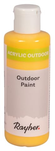 Rayher Outdoor Paint Acrylfarbe, sonnengelb, Flasche 80 ml, auf Wasserbasis, hochpigmentierte Acrylfarbe, ideal für den Außenbereich, wetterfest, lichtecht, witterungsbeständig, 35070161
