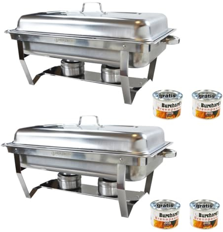 2 x Stainless Steel Chafing Dish Set with 4 x Fuel Paste 200 g, for Keeping Food Warmer, Rechaud, Chafing Dishes, for Catering, Buffet, Private Parties, Professional Use (2)