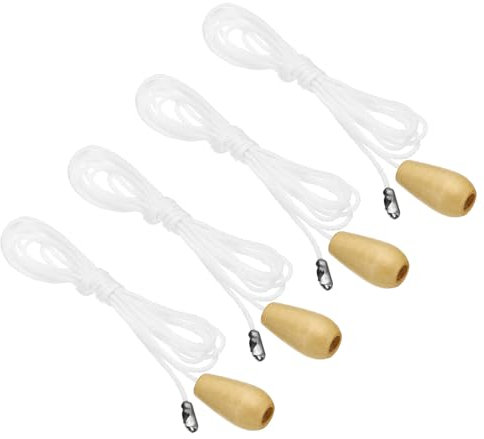 PATIKIL 1.5M 4.9ft Ceiling Pull Chain, 4 Pcs Pulls String Extender with Wooden Pendant for Fan Light Chandelier Table Lamp Pulling Switch, White