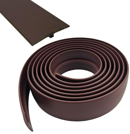 Övergångsprofil självhäftande, bredd 50 mm, flexibel PVC-övergångsrems-T-formdel, övergångslist utan borrning, täcklist (brun, 5 m)