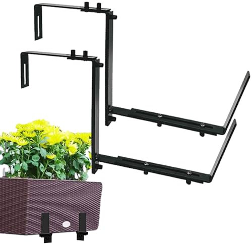 Lesunbak Window Box Planter Brackets, 2PCS Adjustable Metal Railing Planter Bracket, Outdoor Garden Bed Fence Bracket, Wall Mounting Hooks For Balcony, Fences, Patio, And Garden
