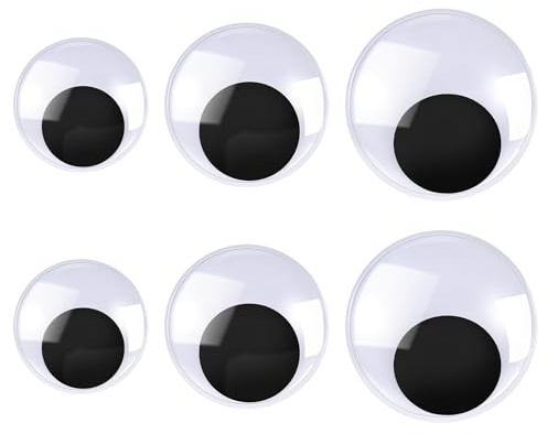 Prasacco Ojos móviles autoadhesivos, grandes, 6 unidades de 100/80/50 mm, redondos, de plástico, ojos flotantes, autoadhesivos, pegatinas 3D para decoración, álbumes de recortes, manualidades (negro +