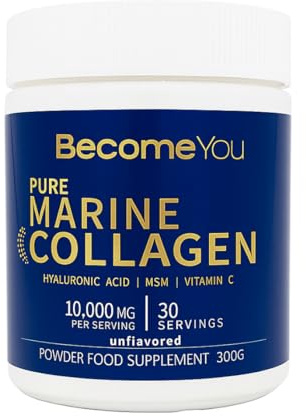 Become You Pure Marine Collagen Powder - 10,000mg with Hyaluronic Acid, MSM & Vitamin C - Unflavoured, 30 Servings - Skin, Hair, Nails & Joint Support